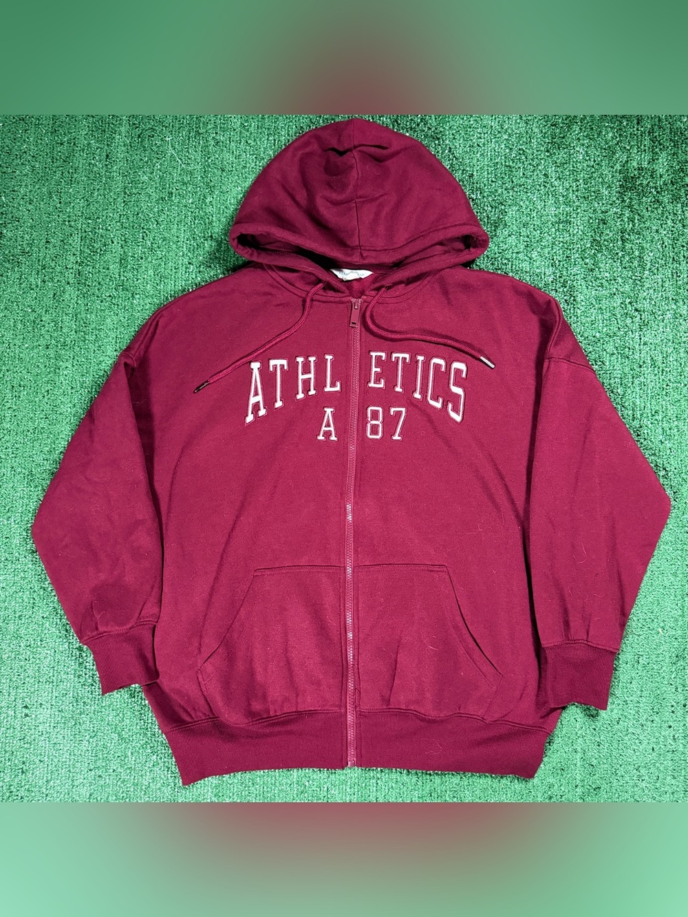 Y2K Mens Aeropostale Full Zip Hoodie Maroon Red Athletics A 87 XS Oversized